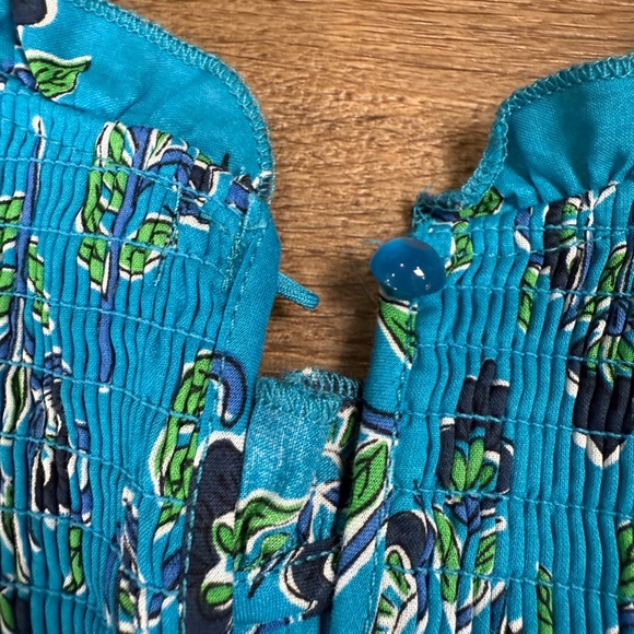 French Connection Girls Cotton Smocked Teal Floral Dress Size 10-12 - Picture 10 of 11